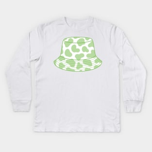 Pastel green cow print bucket hat Kids Long Sleeve T-Shirt